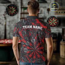 Load image into Gallery viewer, Custom Black And Red Grunge Camo Dart Shirts For Men, Camouflage Dart Team Jersey Polo &amp; 1/4 Zip TDM3959