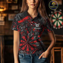 Load image into Gallery viewer, Custom Black And Red Grunge Camo Dart Shirts For Women, Camouflage Dart Team Jersey Polo &amp; 1/4 Zip TDM3959