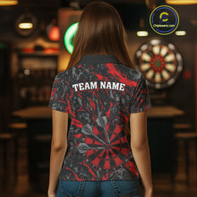 Load image into Gallery viewer, Custom Black And Red Grunge Camo Dart Shirts For Women, Camouflage Dart Team Jersey Polo &amp; 1/4 Zip TDM3959