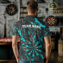 Load image into Gallery viewer, Custom Black And Blue Grunge Camo Dart Shirts For Men, Camouflage Dart Team Jersey Polo &amp; 1/4 Zip TDM3960