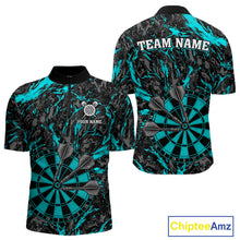 Load image into Gallery viewer, Custom Black And Blue Grunge Camo Dart Shirts For Men, Camouflage Dart Team Jersey Polo &amp; 1/4 Zip TDM3960