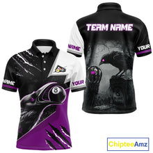 Load image into Gallery viewer, Personalized Purple 8 Ball Pool Crows Billiard Shirts For Men, Halloween Pool Team Jersey Outfit TDM4508