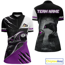 Load image into Gallery viewer, Personalized Purple 8 Ball Pool Crows Billiard Shirts For Women, Halloween Pool Team Jersey Outfit TDM4508