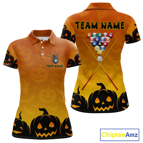 Personalized Orange Black Funny Pumpkin Billiard Shirt For Women Custom Halloween Pool Team Jersey TDM4510