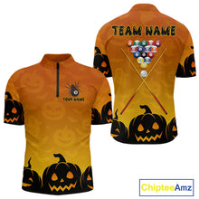 Load image into Gallery viewer, Personalized Orange Black Funny Pumpkin Billiard Shirt For Men Custom Halloween Pool Team Jersey TDM4510