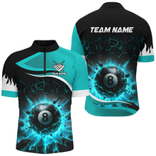 Load image into Gallery viewer, Personalized Turquoise 8 Ball Pool Crack Flame Men Billiard Jersey, Team League Billiard Team Shirts TDM2440