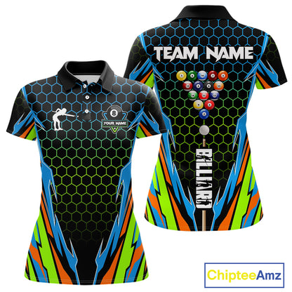 Colorful 8 Ball Billiard Jersey For Women Custom 8 Ball Pool Team Shirt Billiard Polo & 1/4 Zip TDM4934