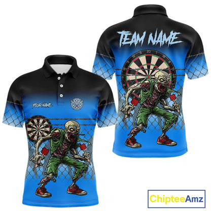 Blue Funny Zombie Dart Shirt With Pocket Option For Men Custom Darts Jersey TDM4937