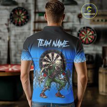 Load image into Gallery viewer, Blue Funny Zombie Dart Shirt With Pocket Option For Men Custom Darts Jersey TDM4937