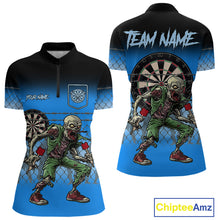 Load image into Gallery viewer, Blue Funny Zombie Dart Shirt With Pocket Option For Women Custom Darts Jersey TDM4937