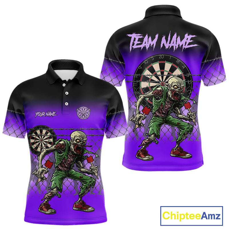 Purple Funny Zombie Dart Shirt With Pocket Option For Men Custom Dart Jersey TDM4938