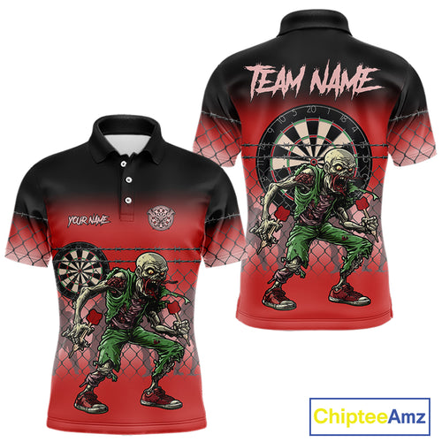 Red Funny Zombie Darts Shirt With Pocket Option For Men Custom Darts Jersey TDM4939