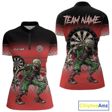 Load image into Gallery viewer, Red Funny Zombie Darts Shirt With Pocket Option For Women Custom Darts Jersey TDM4939