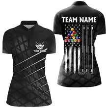 Load image into Gallery viewer, Personalized Black Grunge American Flag Women Billiard Shirts Custom Patriotic Pool Player Jerseys TDM2910