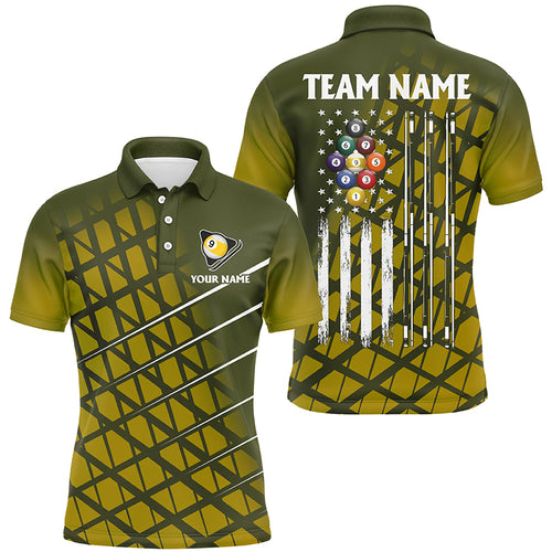 Personalized Yellow Retro American Flag Men Billiard Shirts Custom 9 Ball Pool Billiard Jerseys TDM2911