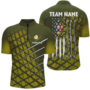 Personalized Yellow Retro American Flag Men Billiard Shirts Custom 9 Ball Pool Billiard Jerseys TDM2911