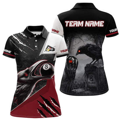 Personalized 8 Ball Pool Crows Billiard Shirts For Women,  Billiard Team Jerseys |Red TDM3151
