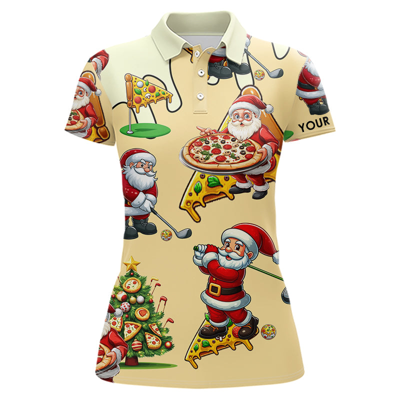 Funny Christmas Santa Pizza Golf Polo Shirts For Women Custom Xmas Golf Shirts, Gifts For Golfers TDM3158
