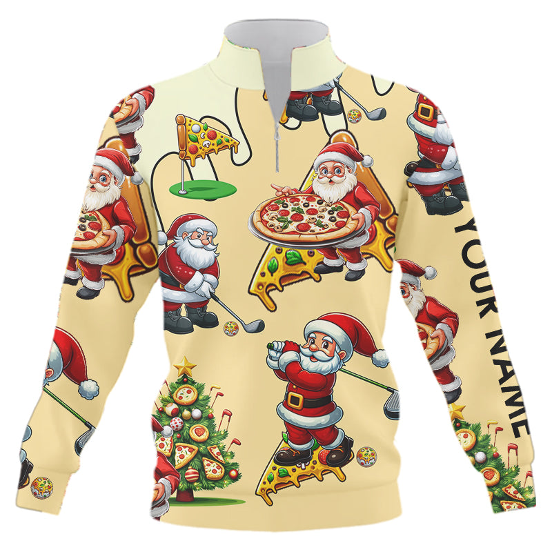 Funny Christmas Santa Pizza Quarter Zip Golf Sweatshirt Custom Xmas Golf Sweater, Gifts For Golfers TDM3158