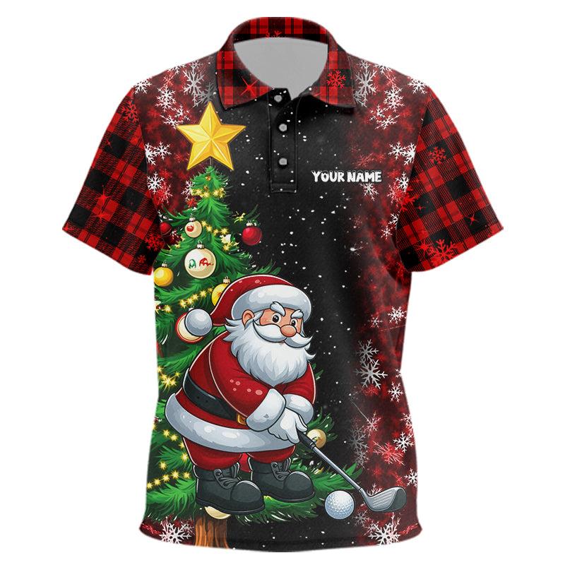 Black And Red Funny Santa Golfer Christmas Kid Golf Polo Shirt Custom Pine Tree Golf Christmas Gift TDM3159