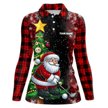 Load image into Gallery viewer, Black And Red Funny Santa Golfer Christmas Women Golf Polo Shirt Custom Pine Tree Golf Christmas Gift TDM3159