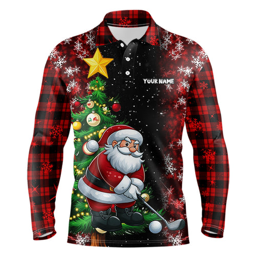 Black And Red Funny Santa Golfer Christmas Men Golf Polo Shirt Custom Pine Tree Golf Christmas Gift TDM3159