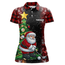 Load image into Gallery viewer, Black And Red Funny Santa Golfer Christmas Women Golf Polo Shirt Custom Pine Tree Golf Christmas Gift TDM3159