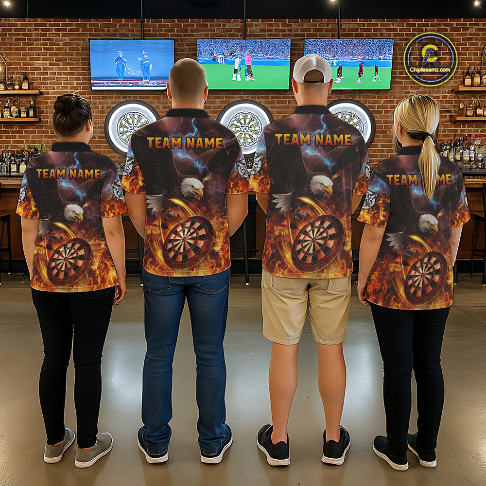 Personalized Fire Flame Eagle Darts Polo & 1/4 Zip Custom Darts Shirt For Men, Darts Team Jersey TDM5377
