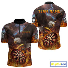 Load image into Gallery viewer, Personalized Fire Flame Eagle Darts Polo &amp; 1/4 Zip Custom Darts Shirt For Men, Darts Team Jersey TDM5377