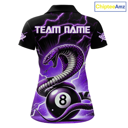 Purple 8 Ball Lightning Thunder Cobra Snake Billiard Shirt For Women Custom Pool Team Jersey TDM5875