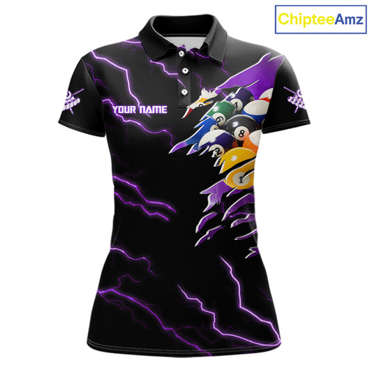 Purple 8 Ball Lightning Thunder Cobra Snake Billiard Shirt For Women Custom Pool Team Jersey TDM5875
