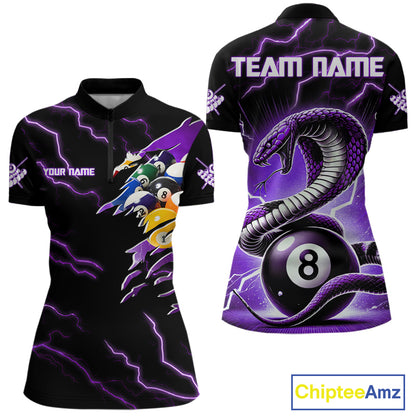 Purple 8 Ball Lightning Thunder Cobra Snake Billiard Shirt For Women Custom Pool Team Jersey TDM5875