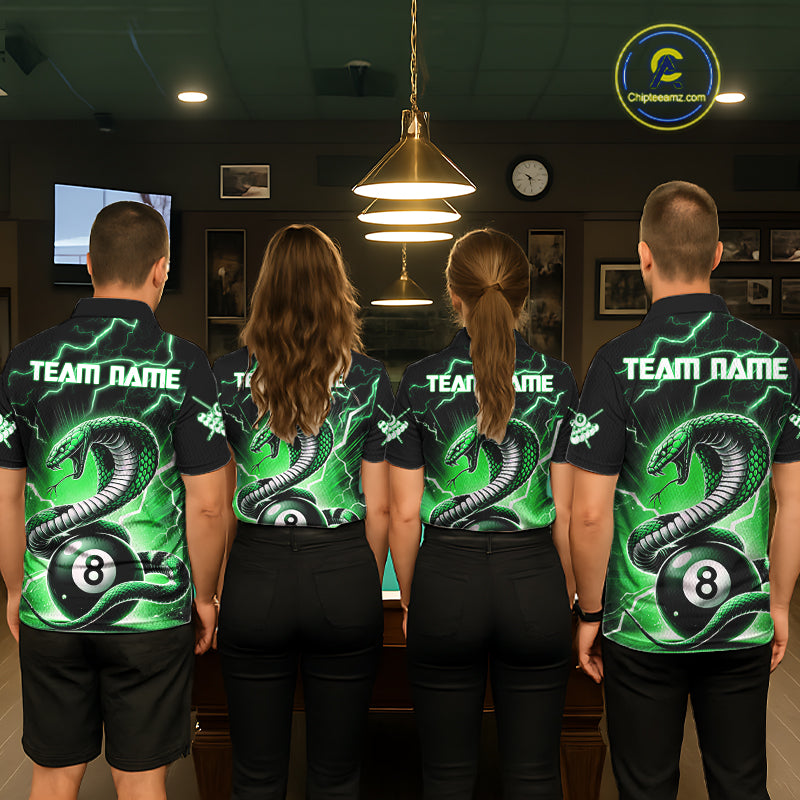 Green 8 Ball Lightning Thunder Cobra Snake Billiard Shirt For Men Custom Pool Team Jersey TDM5876