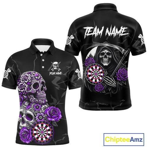 Personalized Funny Purple Skull Roses Darts Shirt For Men Custom Darts Team Jersey, Darts Outfit TDM4144