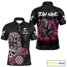 Load image into Gallery viewer, Personalized Pink Skull Roses Gothic Romance Darts Shirt For Men, Dart Jersey Outfit, Dart Gifts TDM4145