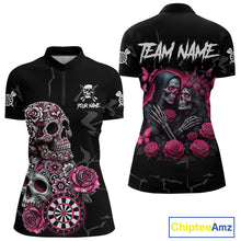Load image into Gallery viewer, Personalized Pink Skull Roses Gothic Romance Darts Shirt For Women, Dart Jersey Outfit, Dart Gifts TDM4145