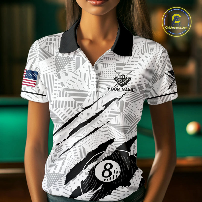 Personalized Funny Scratch 8 Ball Pool Billiard Polo, 1/4 Zip For Women Custom Team Billiard Jersey TDM4147