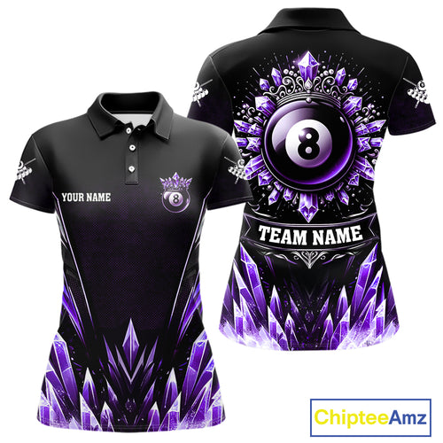 Personalized Purple Icy 8 Ball Pool Crown Billiard Shirt For Women, Funny Billiard Team Jerseys TDM4304