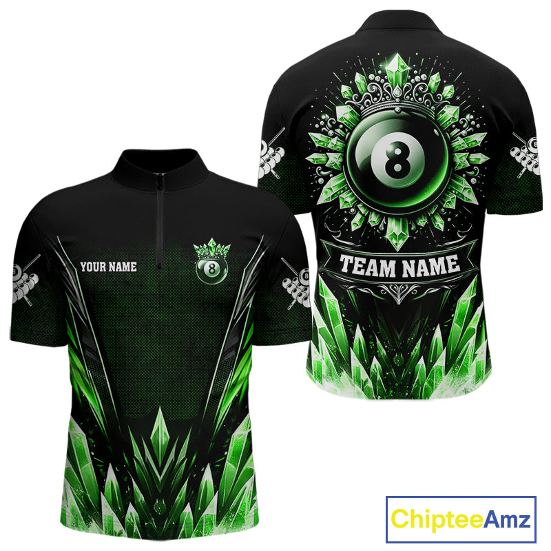 Personalized Green Icy 8 Ball Pool Crown Billiard Shirt For Men, Billiard Jersey Polo & 1/4 Zip TDM4305