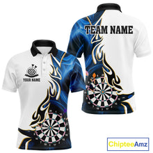 Load image into Gallery viewer, Personalized Blue Flaming Darts Jersey For Men Custom Darts Team Shirts Polo &amp; Quarter Zip TDM4512