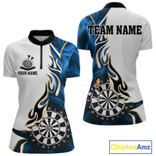 Load image into Gallery viewer, Personalized Blue Flaming Darts Jersey For Women Custom Darts Team Shirts Polo &amp; Quarter Zip TDM4512