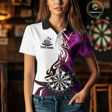 Load image into Gallery viewer, Personalized Purple Flaming Darts Jersey For Women Custom Darts Team Shirts Polo &amp; Quarter Zip TDM4513