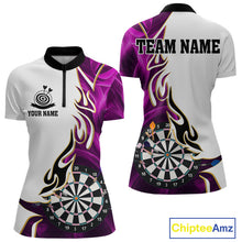 Load image into Gallery viewer, Personalized Purple Flaming Darts Jersey For Women Custom Darts Team Shirts Polo &amp; Quarter Zip TDM4513