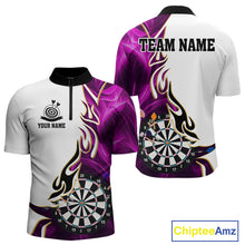 Load image into Gallery viewer, Personalized Purple Flaming Darts Jersey For Men Custom Darts Team Shirts Polo &amp; Quarter Zip TDM4513