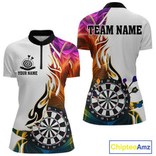 Load image into Gallery viewer, Personalized Colorful Flaming Darts Jersey For Women Custom Darts Team Shirts Polo &amp; Quarter Zip TDM4514