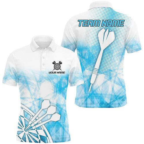 Personalized Blue Abstract Darts Polo & Quarter-Zip Shirts For Men, Best Darts Team Jerseys TDM2455