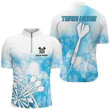 Load image into Gallery viewer, Personalized Blue Abstract Darts Polo &amp; Quarter-Zip Shirts For Men, Best Darts Team Jerseys TDM2455