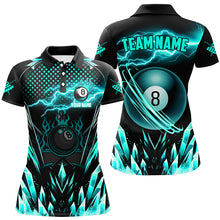 Load image into Gallery viewer, Custom Turquoise Icy Lightning 8 Ball Pool Women Polo &amp; Quarter-Zip, Billiard Team League Jersey TDM2671