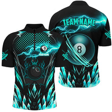 Load image into Gallery viewer, Custom Turquoise Icy Lightning 8 Ball Pool Men Polo &amp; Quarter-Zip, Billiard Team League Jersey TDM2671