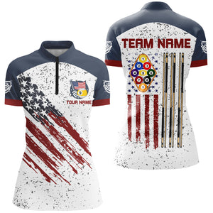 White Grunge American Flag 9 Ball Billiard Shirts For Women Custom Patriotic 9 Ball Pool Jerseys TDM2677